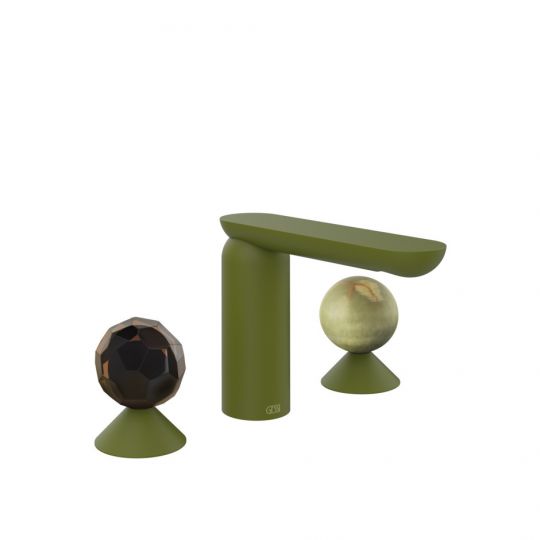 Смеситель для раковины Gessi Perle 74255 без донного клапана с вентилями-сферами из муранского стекла Sfaccettato и камня Onyx Green схема 13