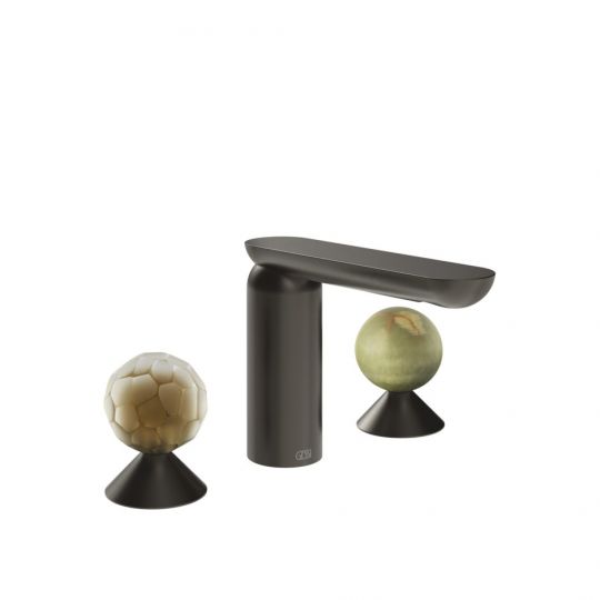 Смеситель для раковины Gessi Perle 74455 без донного клапана с вентилями-сферами из муранского стекла Battuto и камня Onyx Green схема 1