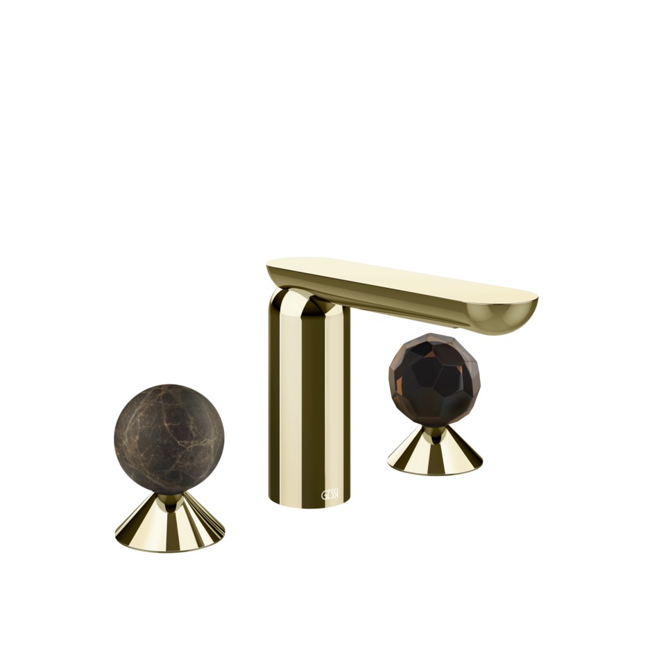 Смеситель для раковины Gessi Perle 74125 без донного клапана с вентилями-сферами из мрамора Emperador Dark и муранского стекла Sfaccettato ФОТО