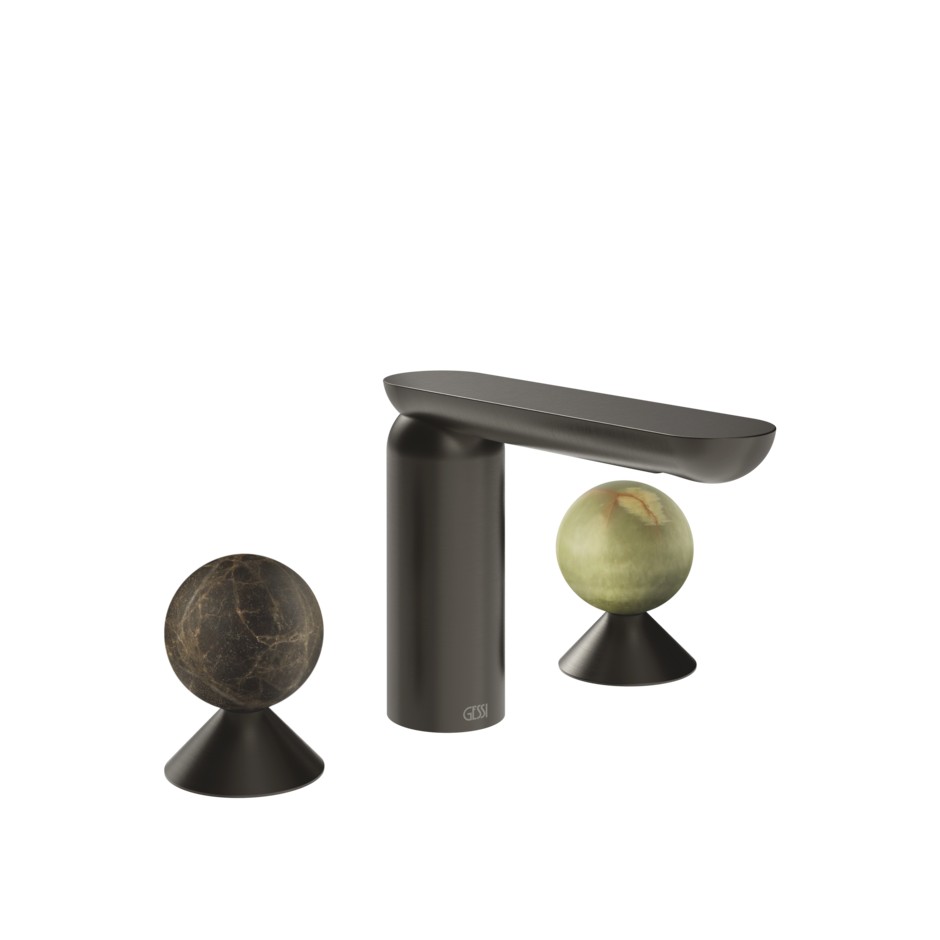 Смеситель для раковины Gessi Perle 74155 без донного клапана с вентилями-сферами из мрамора Emperador Dark и камня Onyx Green