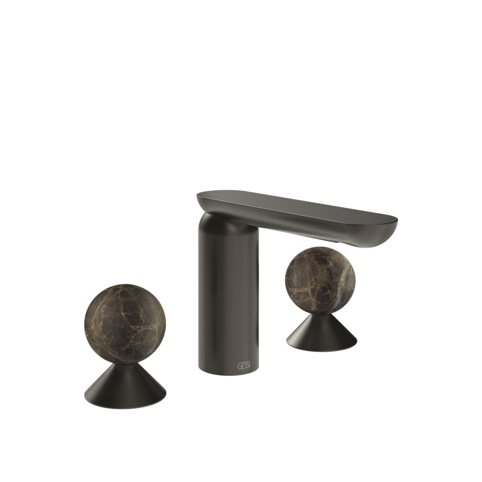 Смеситель для раковины Gessi Perle 74115 без донного клапана с вентилями-сферами из мрамора Emperador Dark