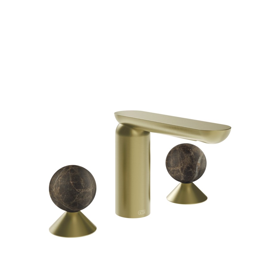 Смеситель для раковины Gessi Perle 74115 без донного клапана с вентилями-сферами из мрамора Emperador Dark ФОТО