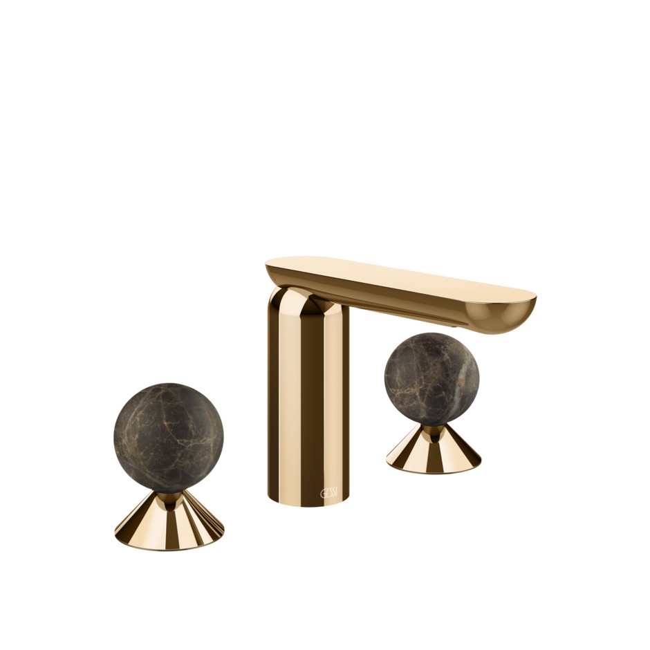 Смеситель для раковины Gessi Perle 74115 без донного клапана с вентилями-сферами из мрамора Emperador Dark