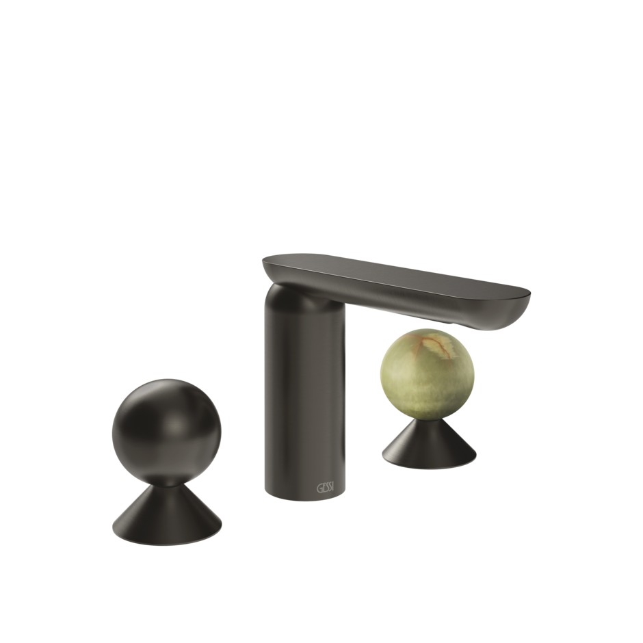Смеситель для раковины Gessi Perle 74055 без донного клапана с вентилями-сферами из металла и камня Onyx Green