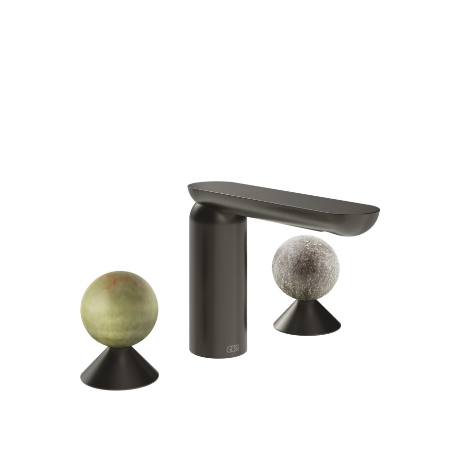 Изображение Смеситель для раковины Gessi Perle 74565 без донного клапана с вентилями-сферами из камня Onyx Green и муранского стекла Pulegoso