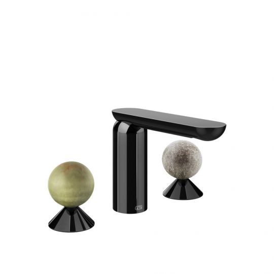 Смеситель для раковины Gessi Perle 74565 без донного клапана с вентилями-сферами из камня Onyx Green и муранского стекла Pulegoso схема 3