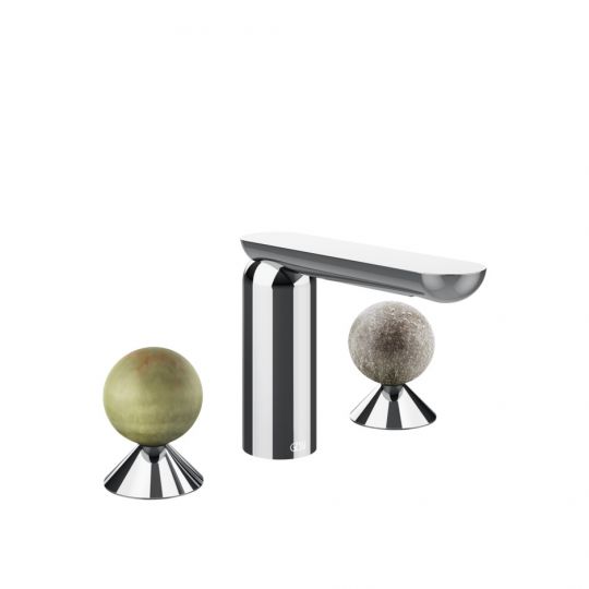 Смеситель для раковины Gessi Perle 74565 без донного клапана с вентилями-сферами из камня Onyx Green и муранского стекла Pulegoso схема 6