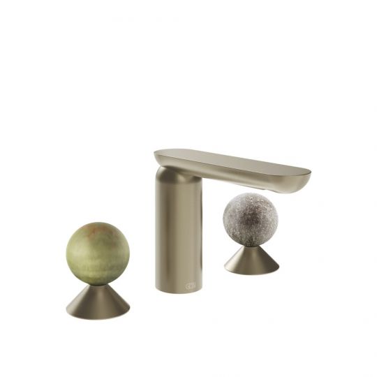 Смеситель для раковины Gessi Perle 74565 без донного клапана с вентилями-сферами из камня Onyx Green и муранского стекла Pulegoso схема 9