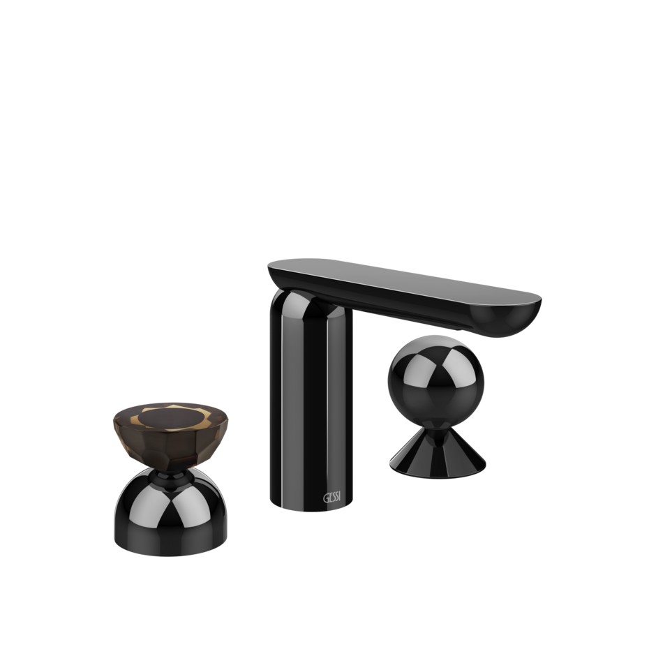 Смеситель для раковины Gessi Perle 74808 без донного клапана с вентилем-полусферой из муранского стекла Battuto и металлическим вентилем-сферой ФОТО