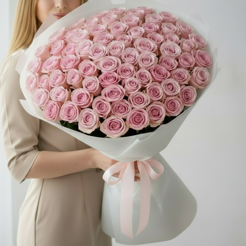 101 роза 60см (Нежно-розовые)