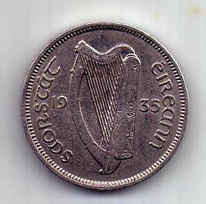 6 пенсов 1935 года AUNC Редкий год Ирландия