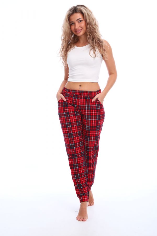Брюки пижамные женские в клетку [красный-синий]