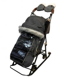 Санки коляска Galaxy Glory Gloss Черный Лен крупный