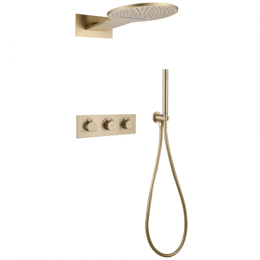 Душевая система ABBER Wasser Kreis AF8151G скрытого монтажа без излива, термостат, золото матовое