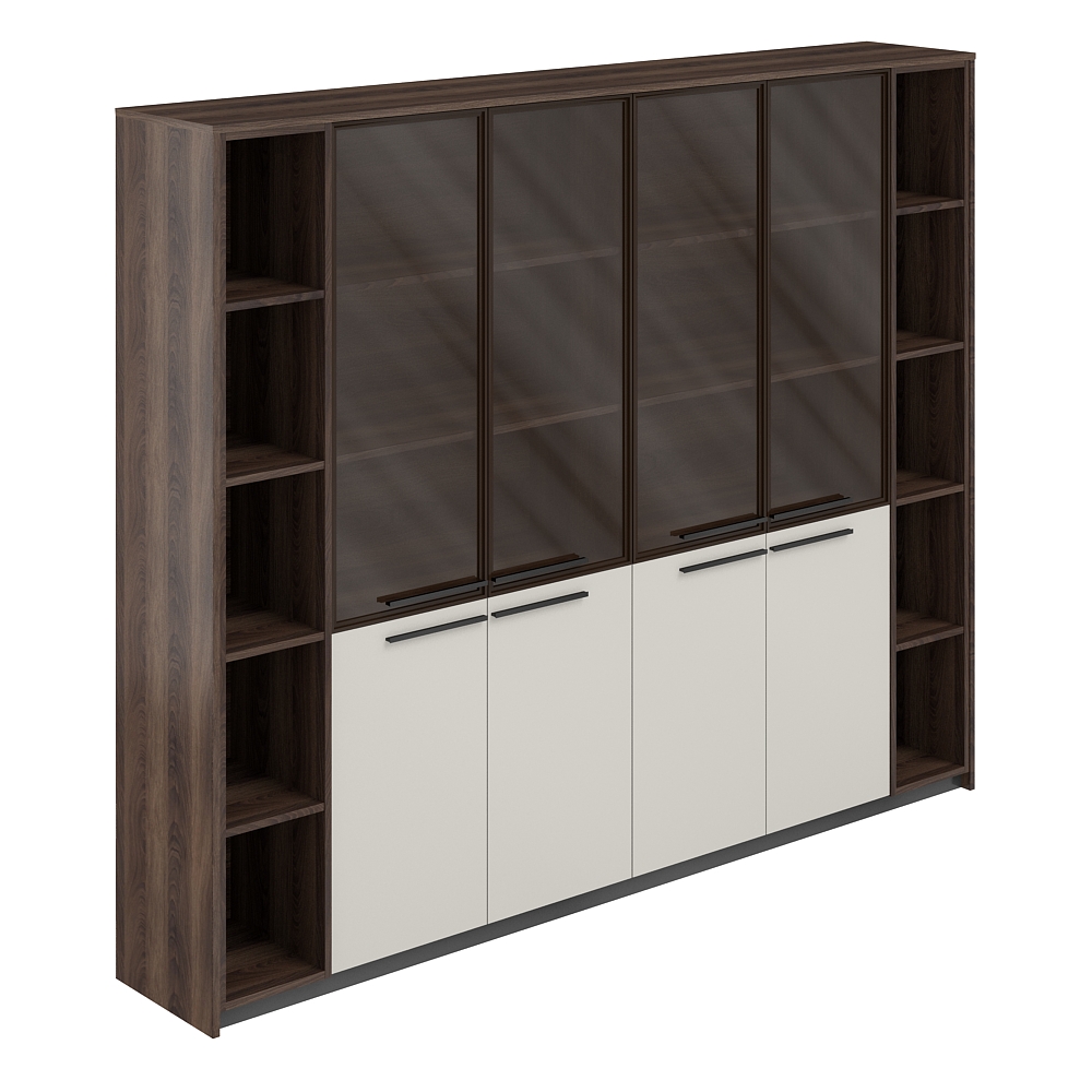 Шкаф высокий комбинированный со стеклом (2 шт) и 2-мя стеллажами, 2440х410х1994