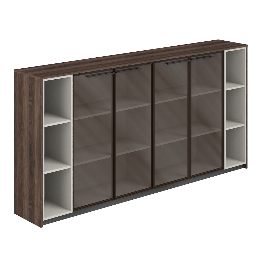 Шкаф средний с дверьми со стеклом в алюминиевой раме (2 шт) с 2-мя стеллажами, 2440х410х1226