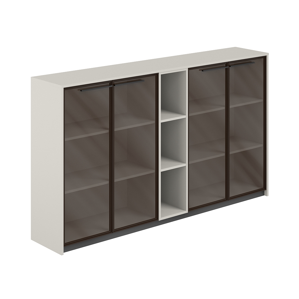 Шкаф средний с дверьми со стеклом в алюминиевой раме (2 шт) со стеллажом, 2140х410х1226