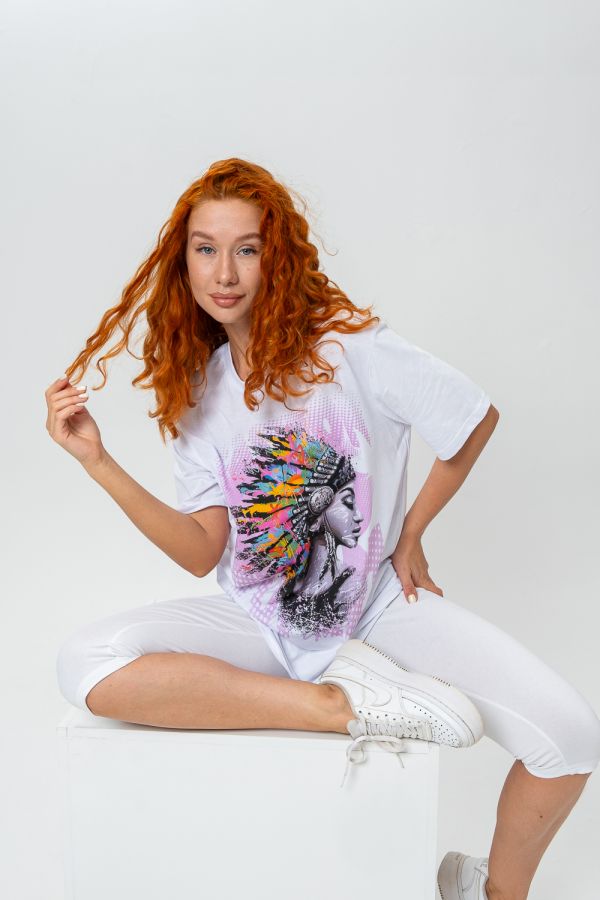 Футболка женская 8488 [белый+индианка]