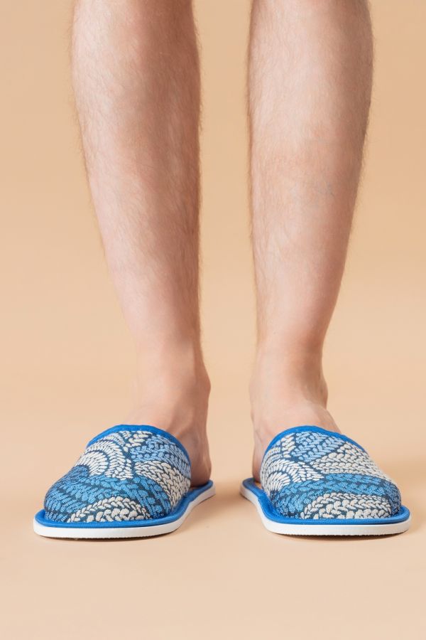 Тапки мужские с пробковой стелькой МТПпр [косички/синий]