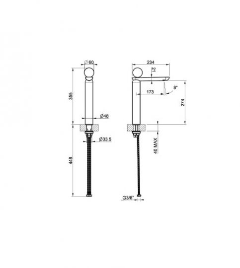 Смеситель для раковины Gessi Perle 74204 высокий без донного клапана с вентилем из из муранского стекла Sfaccettato схема 2 Смеситель для раковины Gessi Perle 74204 высокий без донного клапана с вентилем из из муранского стекла Sfaccettato схема 2
