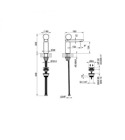 Смеситель для раковины Gessi Perle 74251 низкий с донным клапаном и вентилем из муранского стекла Sfaccettato схема 2