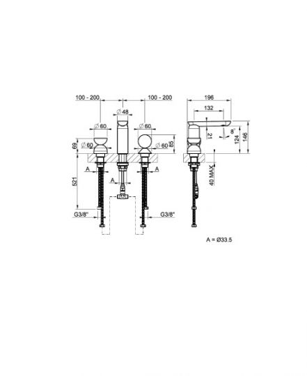 Смеситель для раковины Gessi Perle 74828 без донного клапана с вентилем-полусферой из муранского стекла Battuto и вентилем-сферой из муранского стекла Sfaccettato схема 2