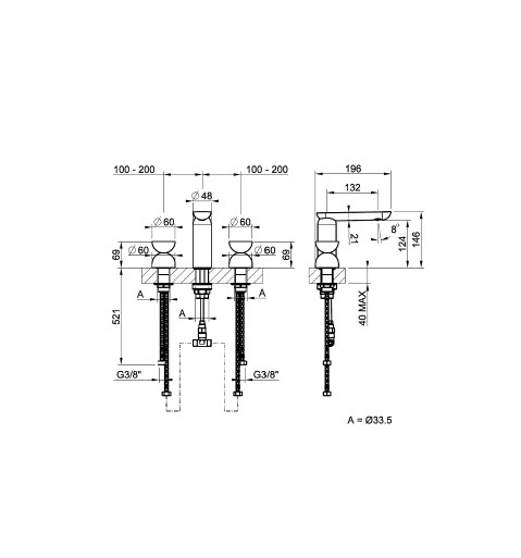 Смеситель для раковины Gessi Perle 74996 без донного клапана с металлическими вентилями-полусферами схема 2