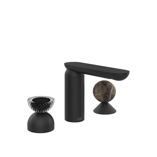 Смеситель для раковины Gessi Perle 74718 без донного клапана с вентилем-полусферой из муранского стекла Balloton и вентилем-сферой из мрамора Emperador Dark схема 10