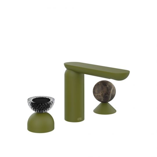 Смеситель для раковины Gessi Perle 74718 без донного клапана с вентилем-полусферой из муранского стекла Balloton и вентилем-сферой из мрамора Emperador Dark схема 13