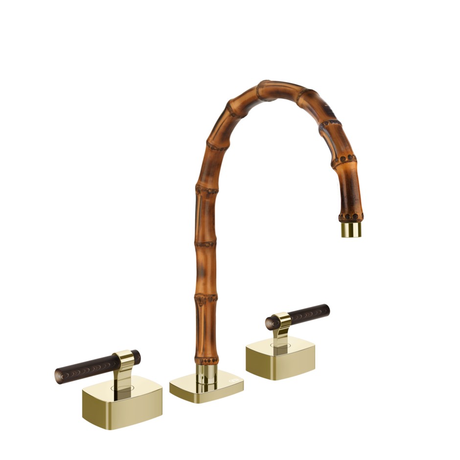 Смеситель для раковины Gessi Jacqueline 77215 со средним изливом и Г-образным вентилем под дерево ФОТО