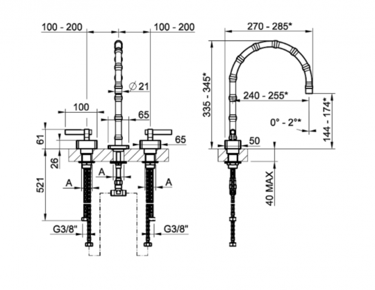 Смеситель для раковины Gessi Jacqueline 77215 со средним изливом и Г-образным вентилем под дерево схема 2