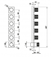 Смеситель для душа Gessi Incastri 75340 с термостатом на 5 запорных вентилей горизонтальная установка схема 2