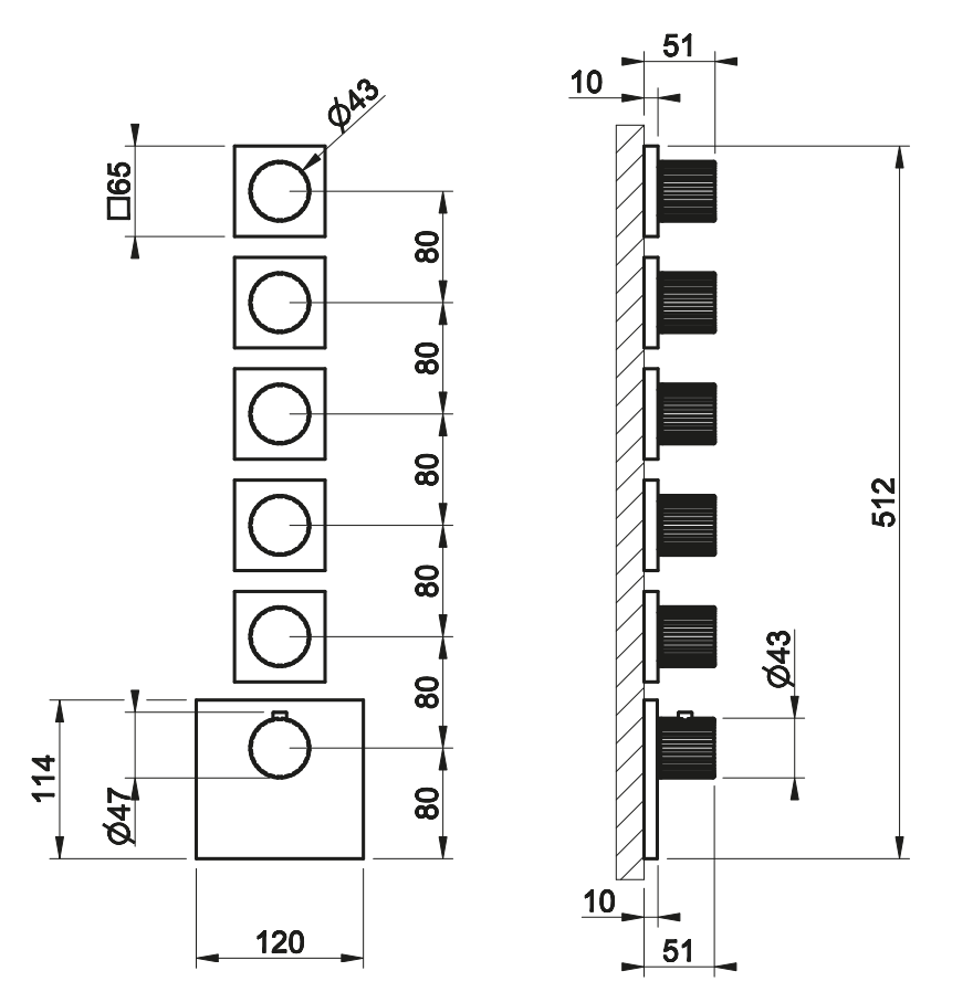 Смеситель для душа Gessi Incastri 75310 с термостатом на 5 запорных вентилей вертикальная установка ФОТО