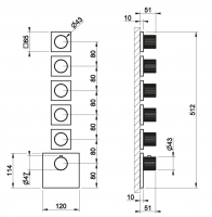 Смеситель для душа Gessi Incastri 75310 с термостатом на 5 запорных вентилей вертикальная установка схема 2 Смеситель для душа Gessi Incastri 75310 с термостатом на 5 запорных вентилей вертикальная установка схема 2