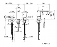 Смеситель для раковины Gessi Perle 74838 без донного клапана с вентилем-полусферой из муранского стекла Battuto и вентилем-сферой из камня Onyx Cola схема 2