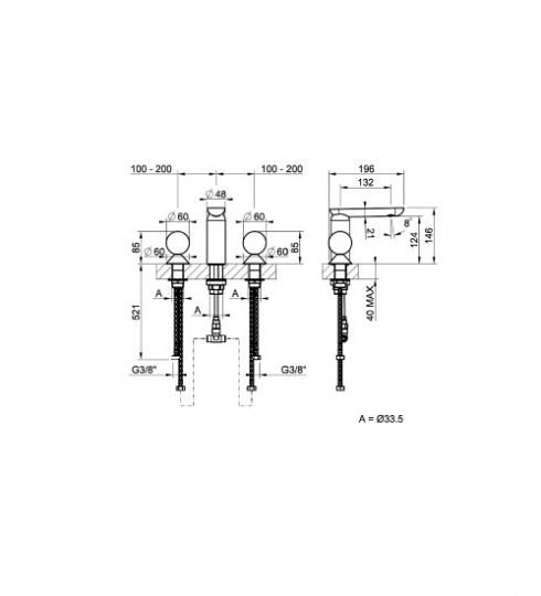Смеситель для раковины Gessi Perle 74135 без донного клапана с вентилями-сферами из мрамора Emperador Dark и камня Onyx Cola схема 2 Смеситель для раковины Gessi Perle 74135 без донного клапана с вентилями-сферами из мрамора Emperador Dark и камня Onyx Cola схема 2