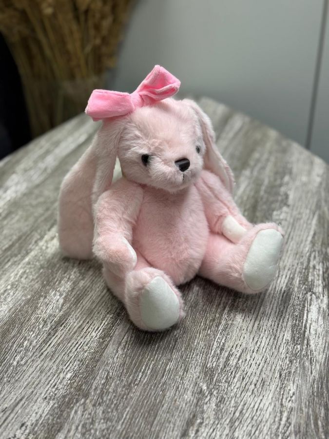 Игрушка мягкая (Зайчик с бантом розовый и кремовый)   23см