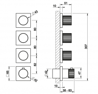 Смеситель для душа Gessi Incastri 75336 с термостатом на 3 запорных вентиля горизонтальная установка схема 2