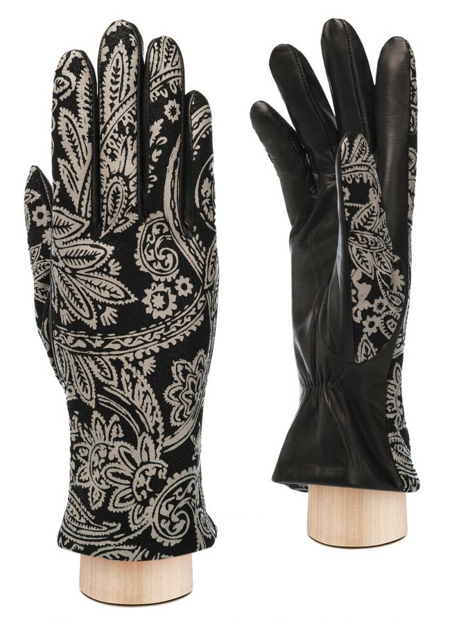 Перчатки женские ш+каш. IS00156 black/l.taupe ELEGANZZA