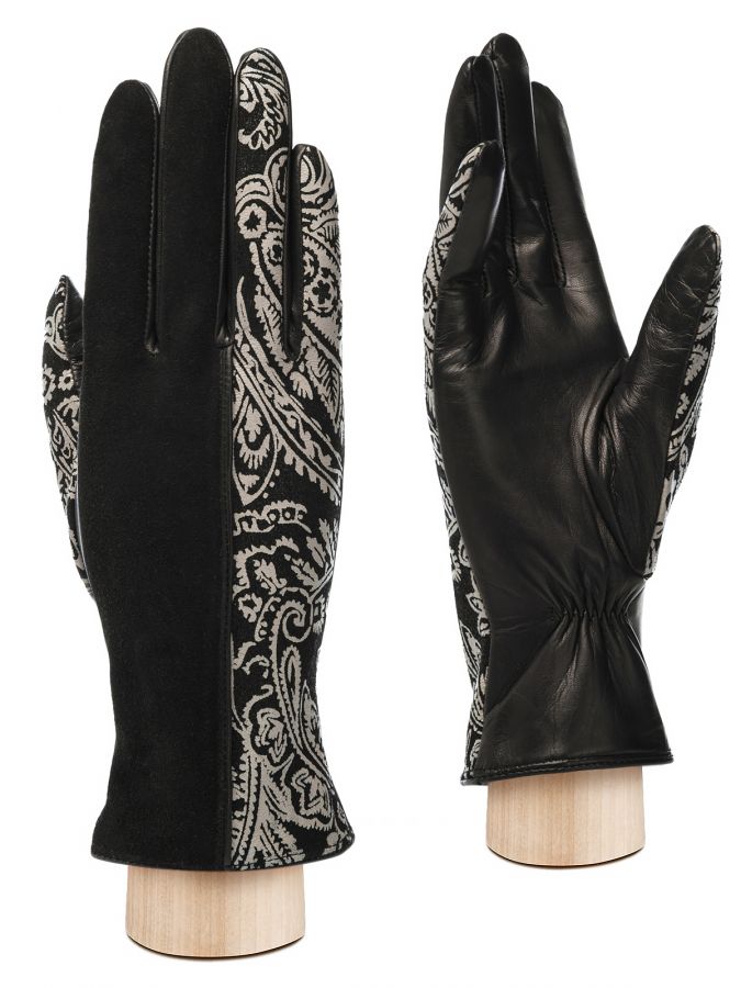 Перчатки женские ш+каш. IS00159 black/l.taupe ELEGANZZA