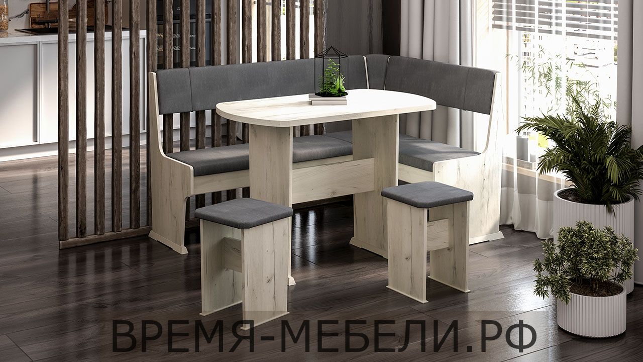 Кухонный уголок «Рио» Дуб Крафт белый, Микровелюр Duna Steel