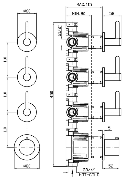 Термостатический смеситель для душа Zucchetti Isy22 ZIS3803 с 3 запорными клапанами ФОТО