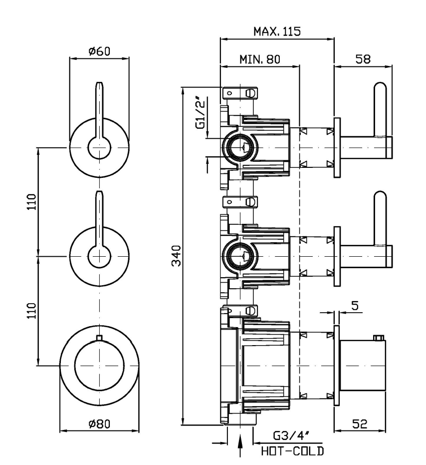 Термостатический смеситель для душа Zucchetti Isy22 ZIS3802 с 2 запорными клапанами ФОТО