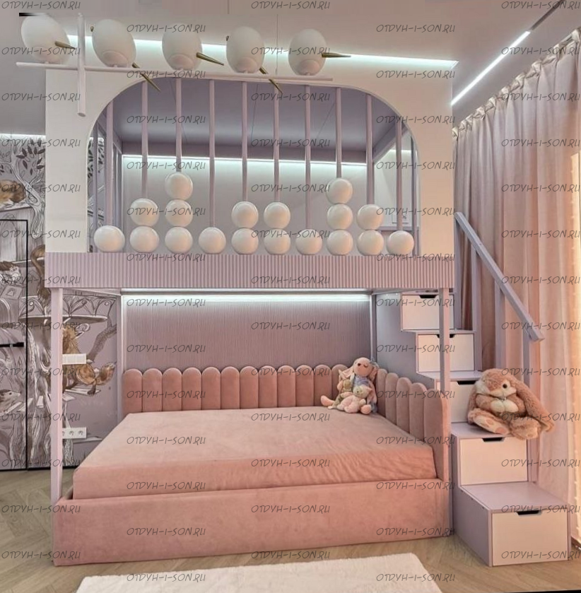 Кровать-чердак Домик Fairy Land Sky Santana №78, Массив