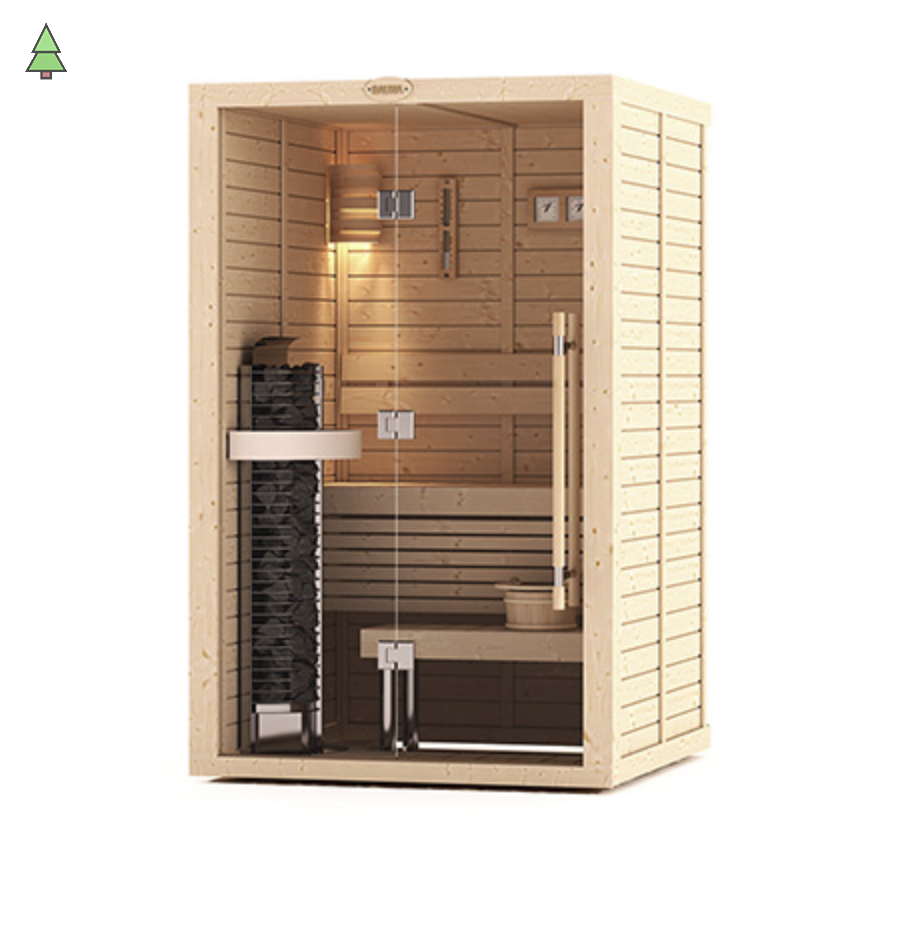 Сауна в сборе SAWO 1414LS-CA-G (1,4м х 1,4м, осина, полностью стеклянная стена, дизайн Classic, левая)