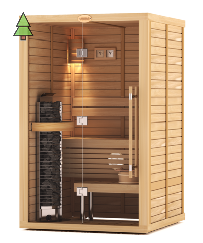 Сауна в сборе SAWO 1414RS-CD-G (1,4м х 1,4м, кедр, полностью стеклянная стена, дизайн Classic, правая)