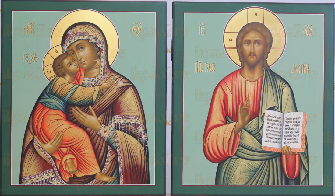 Венчальная пара: Владимирская БМ и Господь Вседержитель 45х38см (сусальное золото)