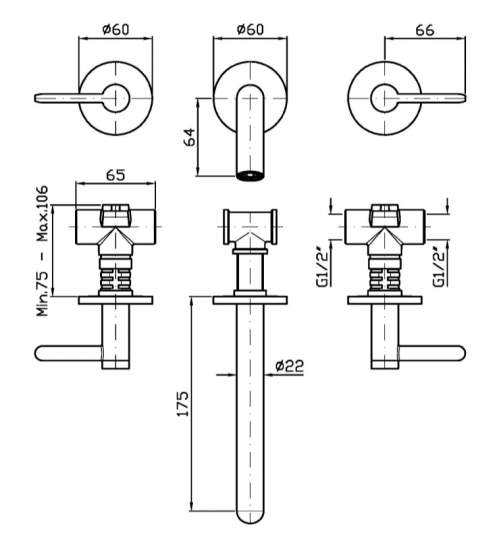 Встраиваемый смеситель для раковины Zucchetti Isy22 ZIS3640 схема 2
