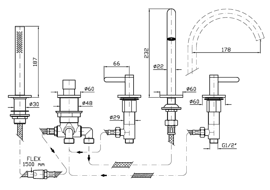 Смеситель на борт ванны Zucchetti Isy22 ZIS3533 ФОТО