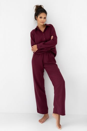 Комплект домашней одежды женский SENSIS Colette, рубашка, брюки-палаццо, бордовый